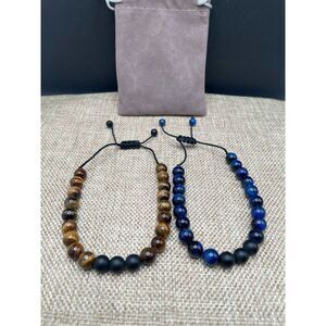 Set of Natural Stone Beads Bracelet Men Women Buddha Black Lava Bracelets Yoga,8